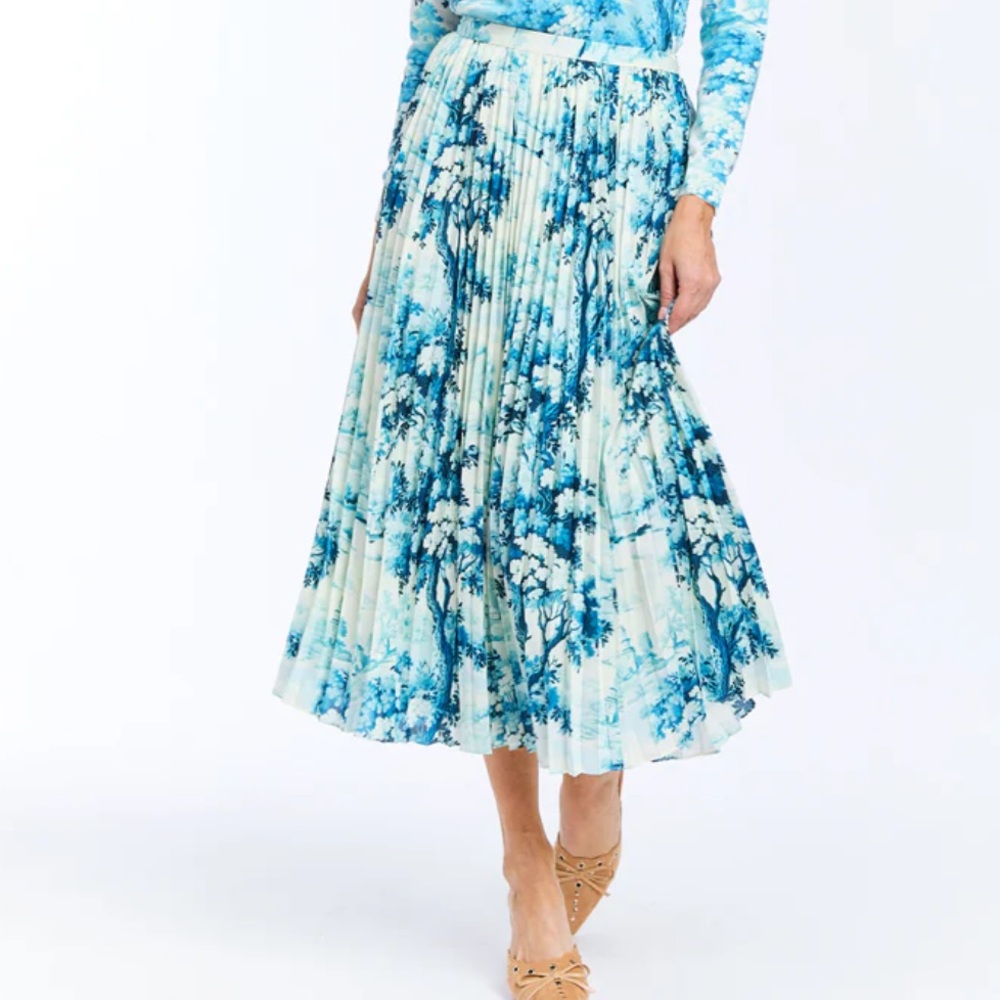 Mestiza New York Daniella Midi Skirt in Blue/Ivory French Toile NWT